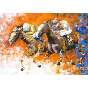 Arusha Javaid, Gallop, 36 x 48 Inch, Oil on Canvas, Polo Painting, AC-ARJV-002